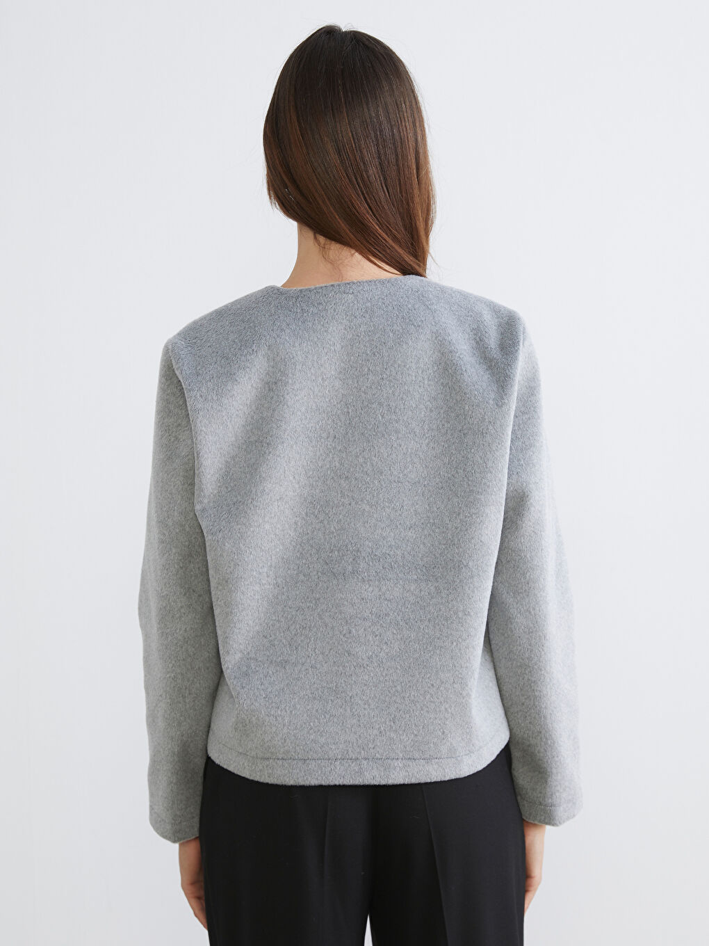 Gri Bisiklet Yaka Kadın Kaşe Ceket-3