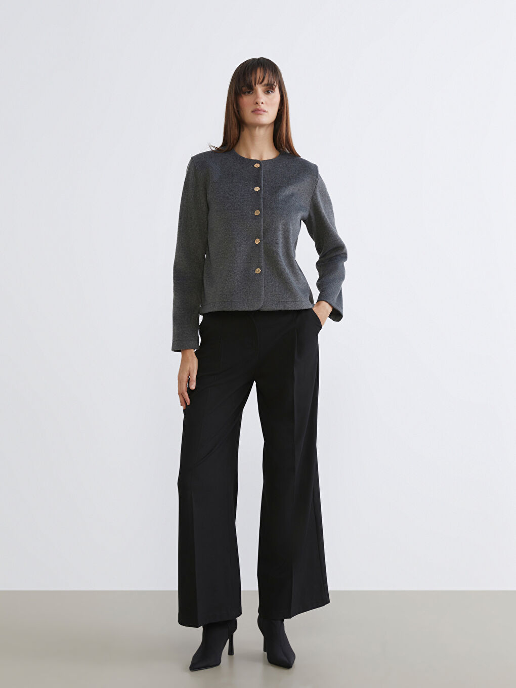 Antrasit Bisiklet Yaka Kadın Kaşe Ceket-1