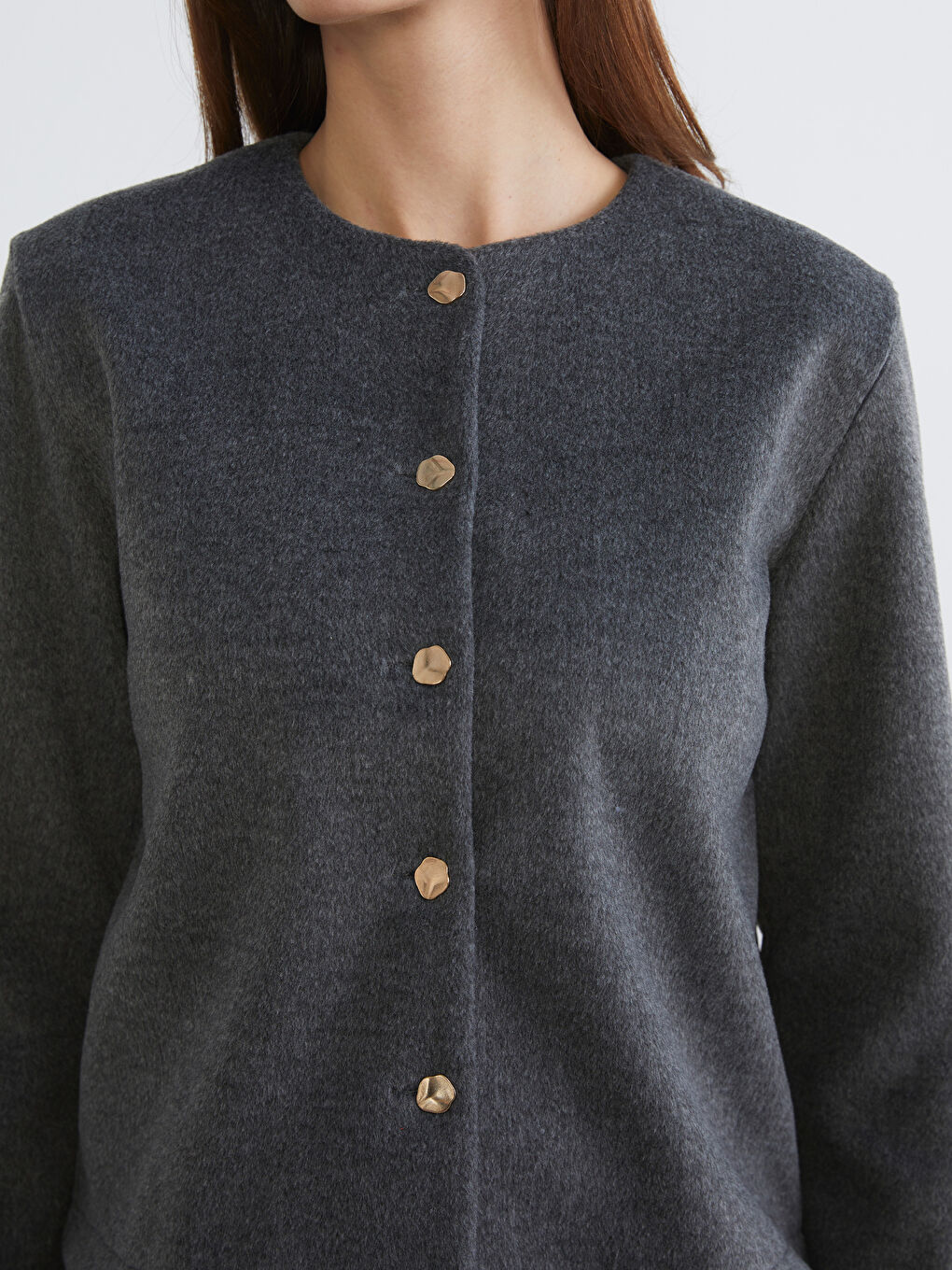 Antrasit Bisiklet Yaka Kadın Kaşe Ceket-2