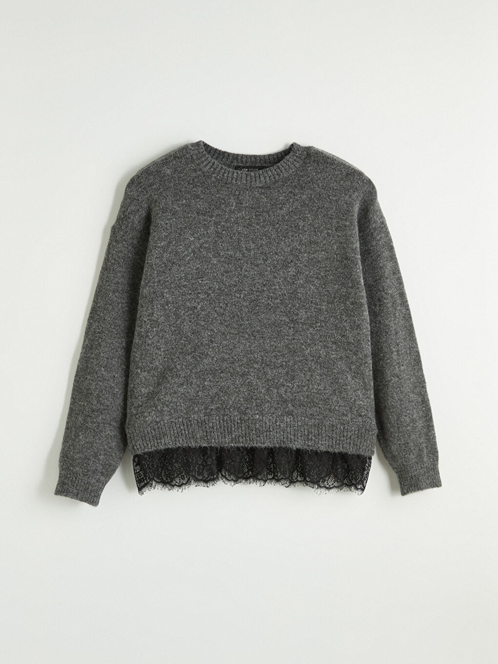 Antrasit Bisiklet Yaka Dantel Detaylı Kadın Triko Kazak	