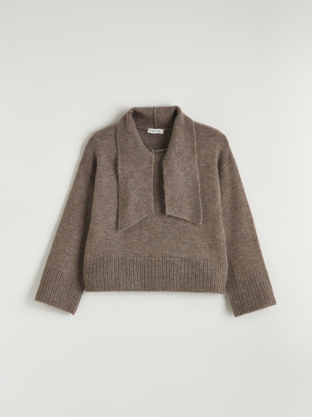 Bej Şal Yaka Kadın Triko Kazak-4