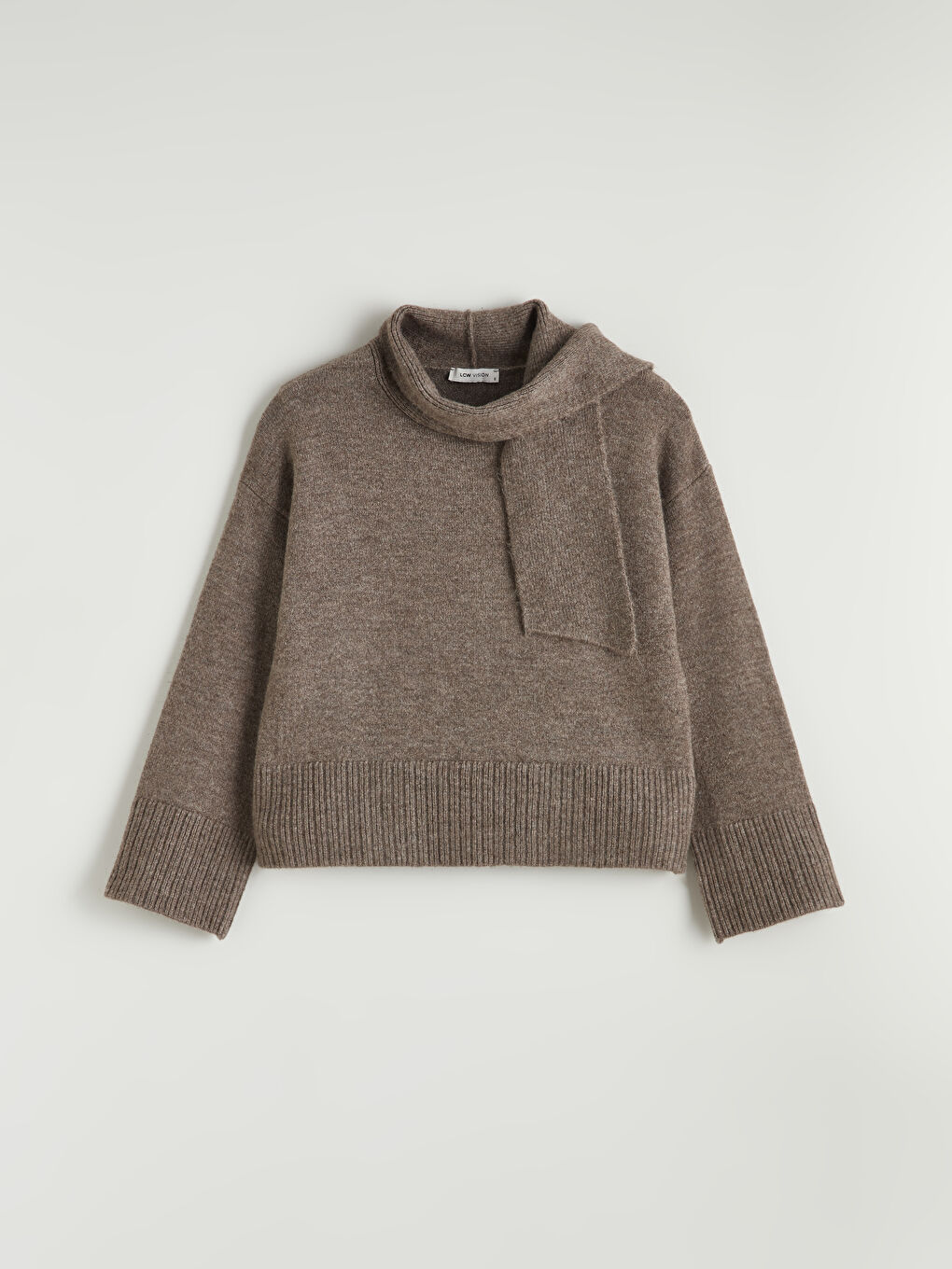 Bej Şal Yaka Kadın Triko Kazak-5