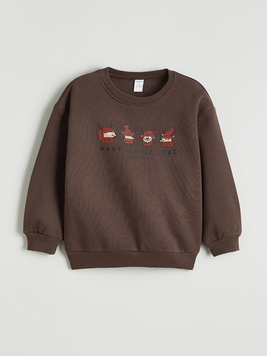 Kahverengi Baskılı Erkek Çocuk Kalın Sweatshirt