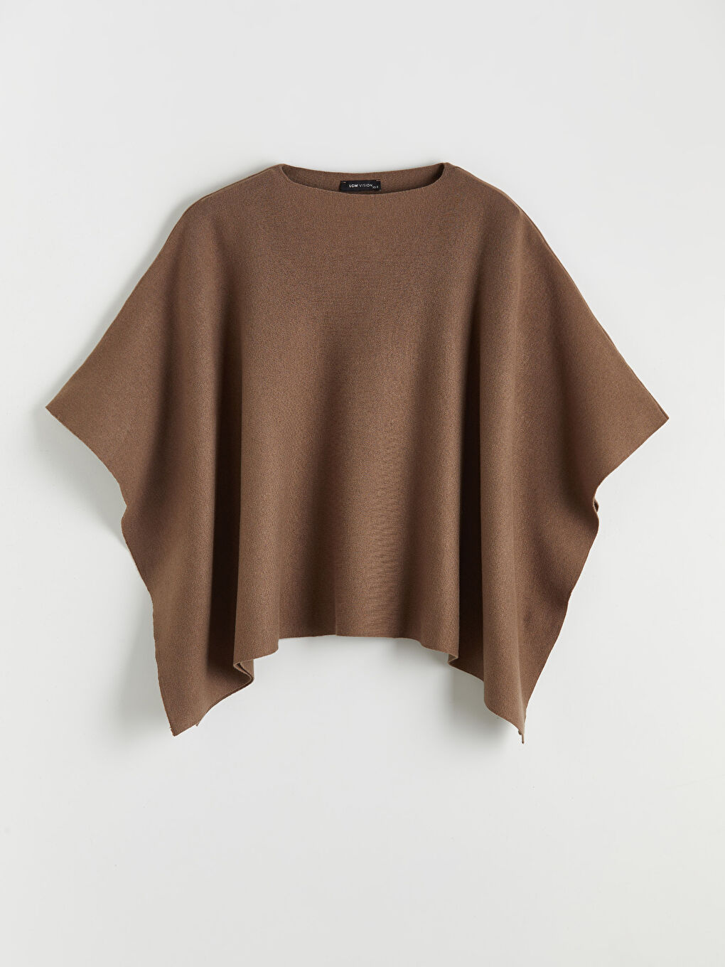 Bej Bisiklet Yaka Oversize Kadın Triko Panço-4