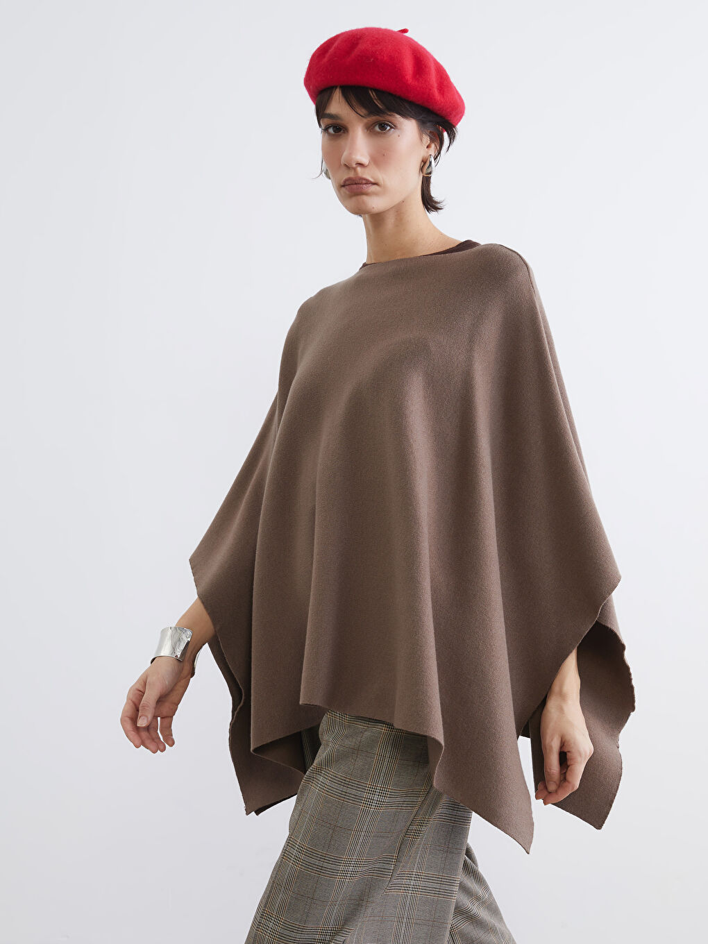 Crew Neck Oversize Women's Knit Poncho-1