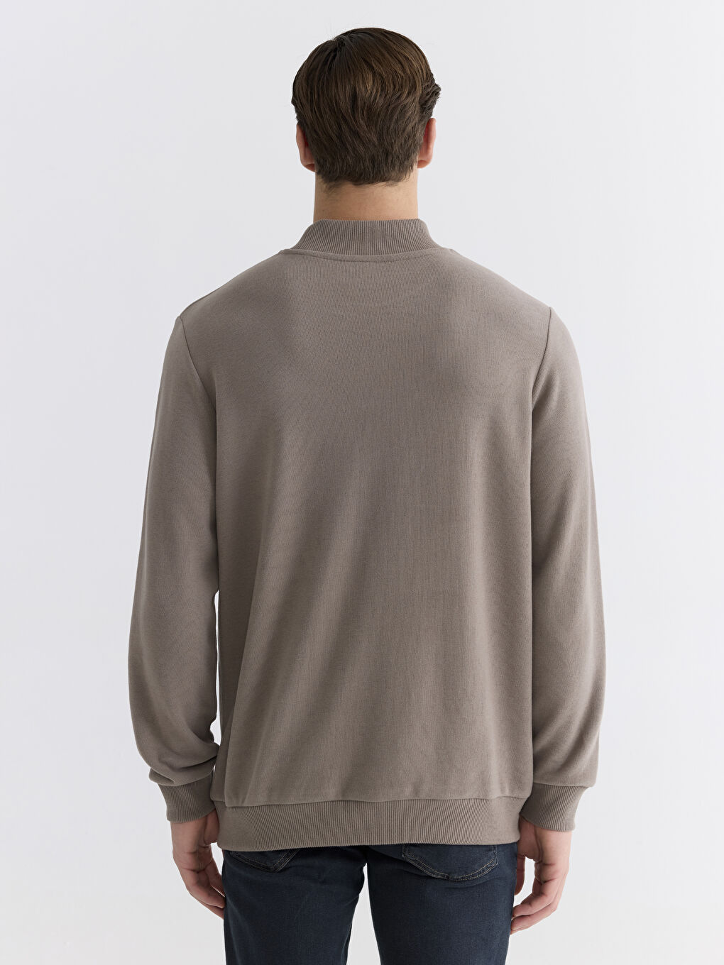 Kahverengi Dik Yaka Erkek Sweatshirt-3