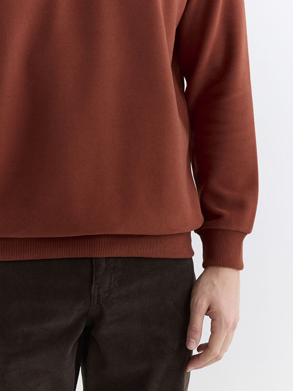 Kahverengi Dik Yaka Erkek Sweatshirt-2