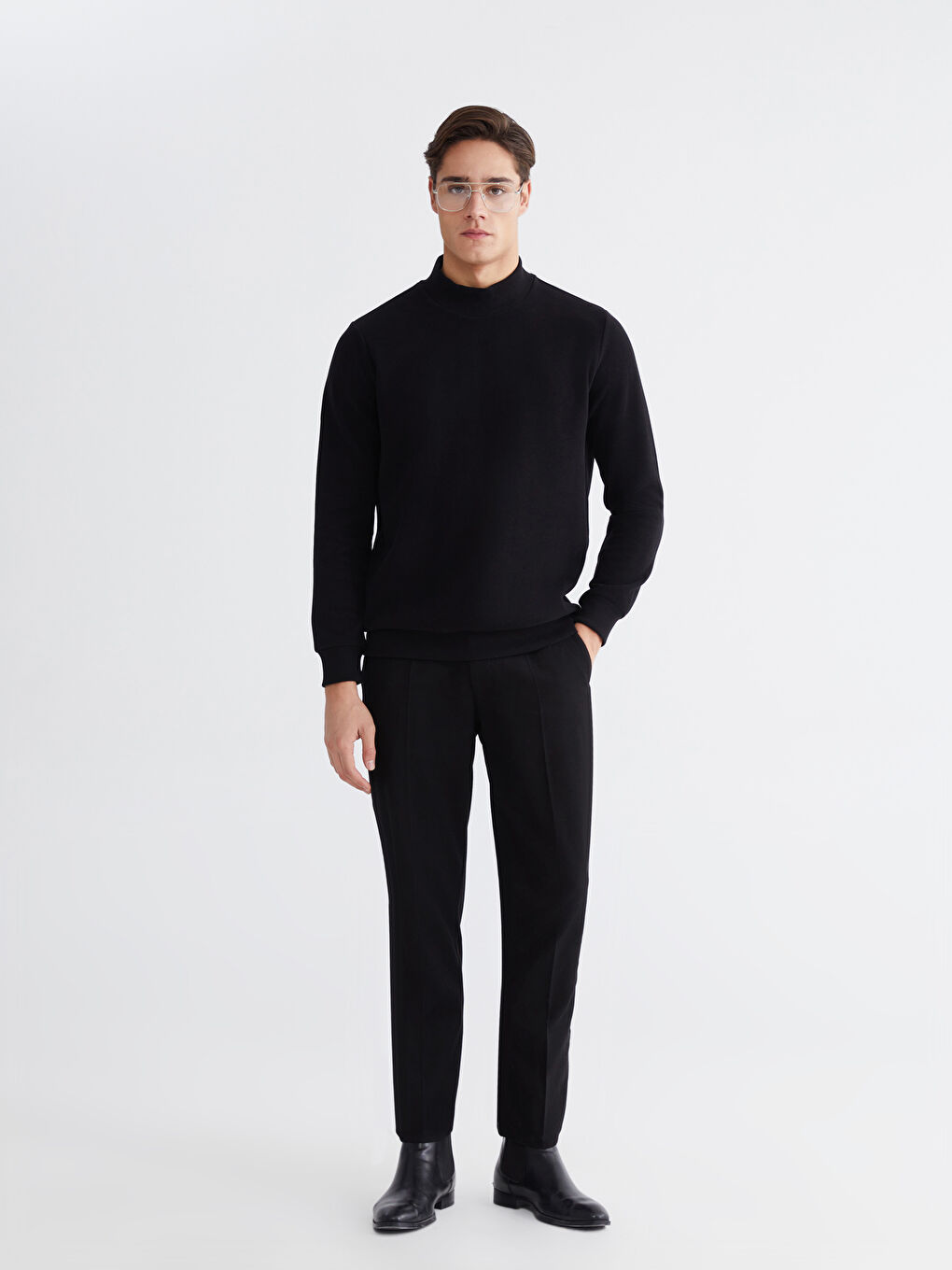 Siyah Dik Yaka Erkek Sweatshirt-1