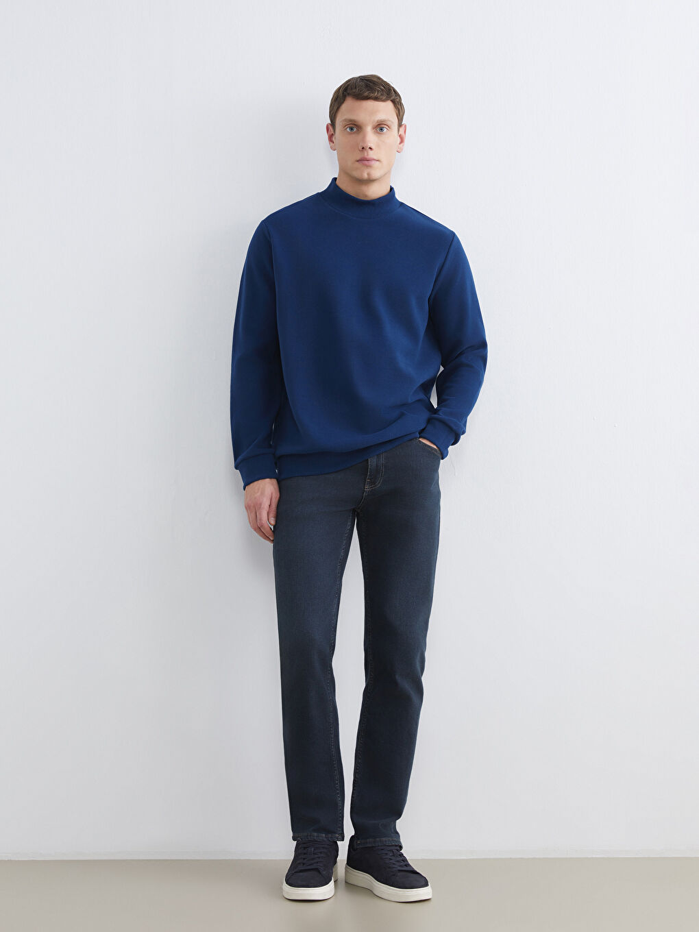 Lacivert Dik Yaka Erkek Sweatshirt-1