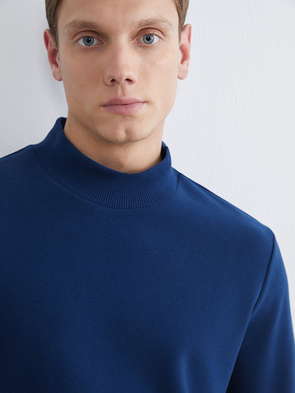 Lacivert Dik Yaka Erkek Sweatshirt-2