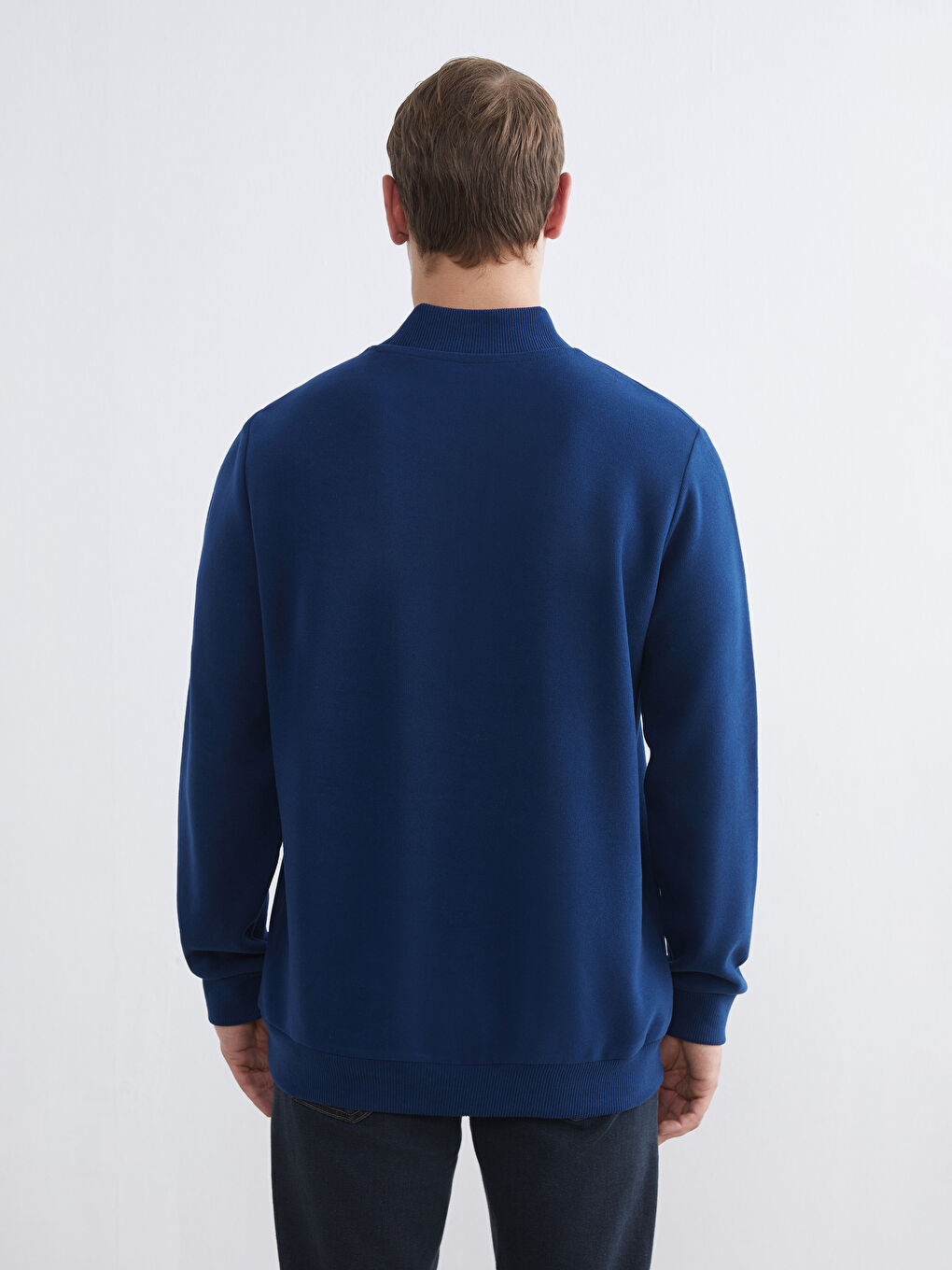 Lacivert Dik Yaka Erkek Sweatshirt-3