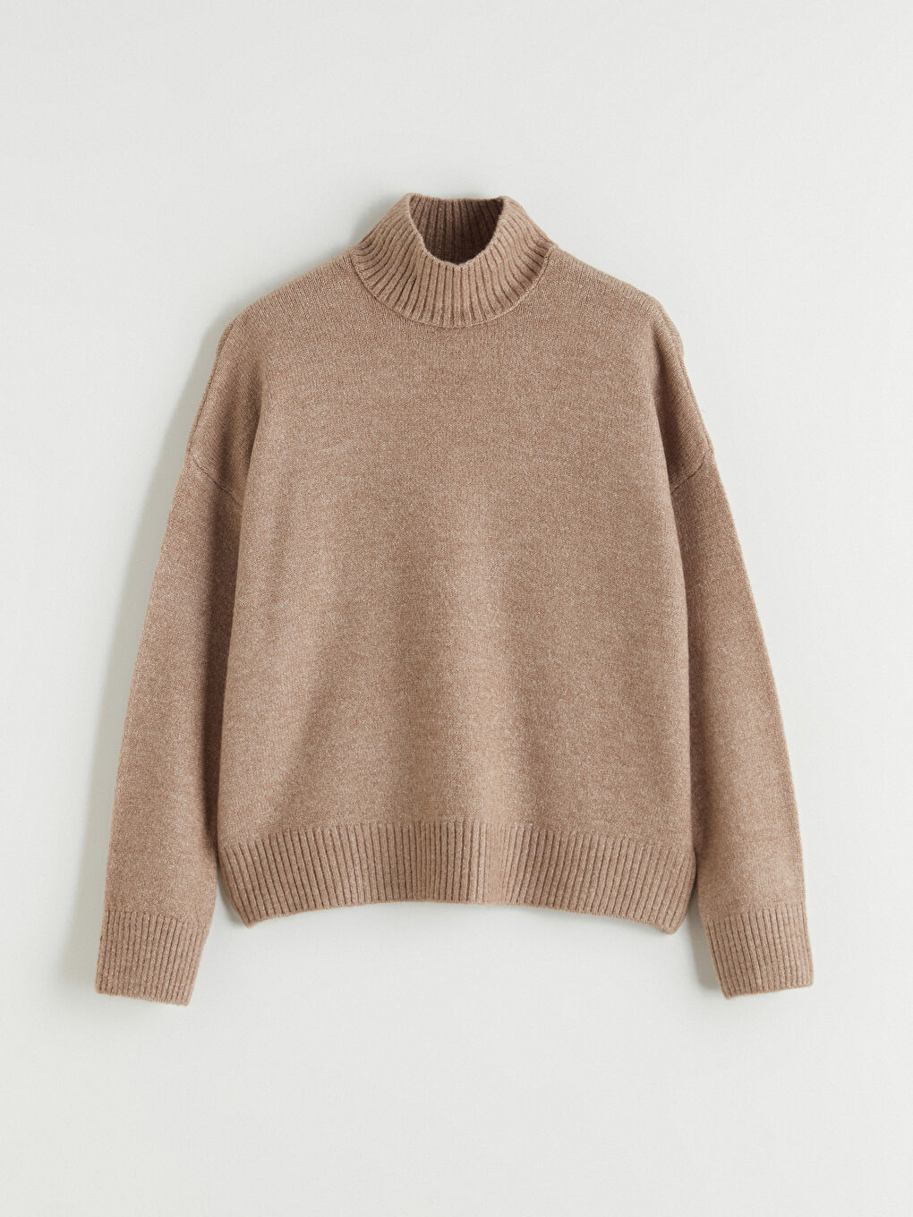 Bej Yarım Balıkçı Yaka Oversize Kadın Triko Kazak-5