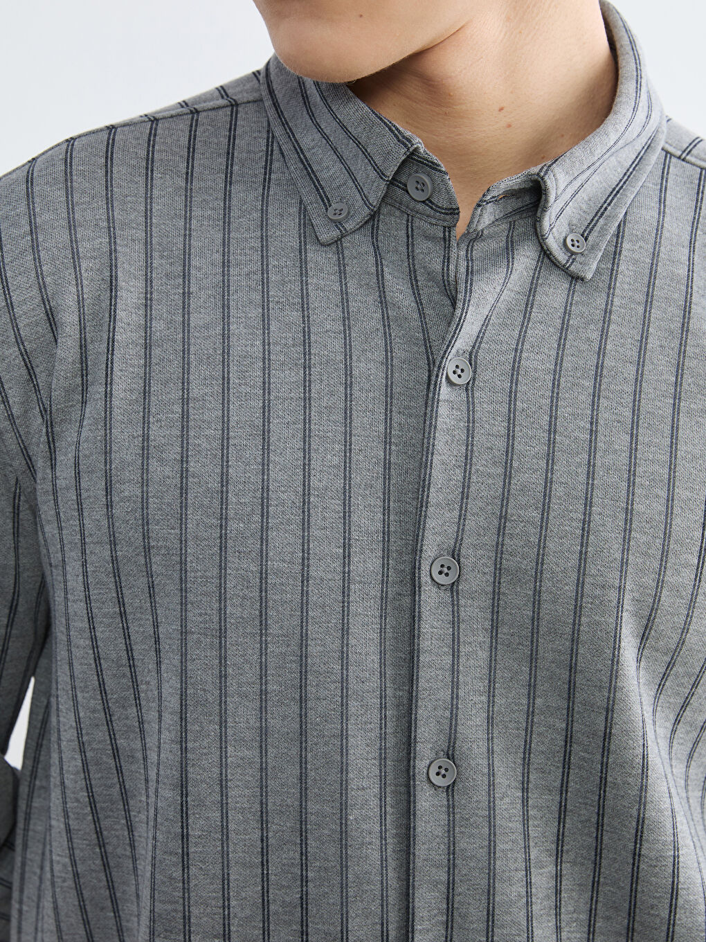 Antrasit Slim Fit Çizgili Erkek Gömlek-2