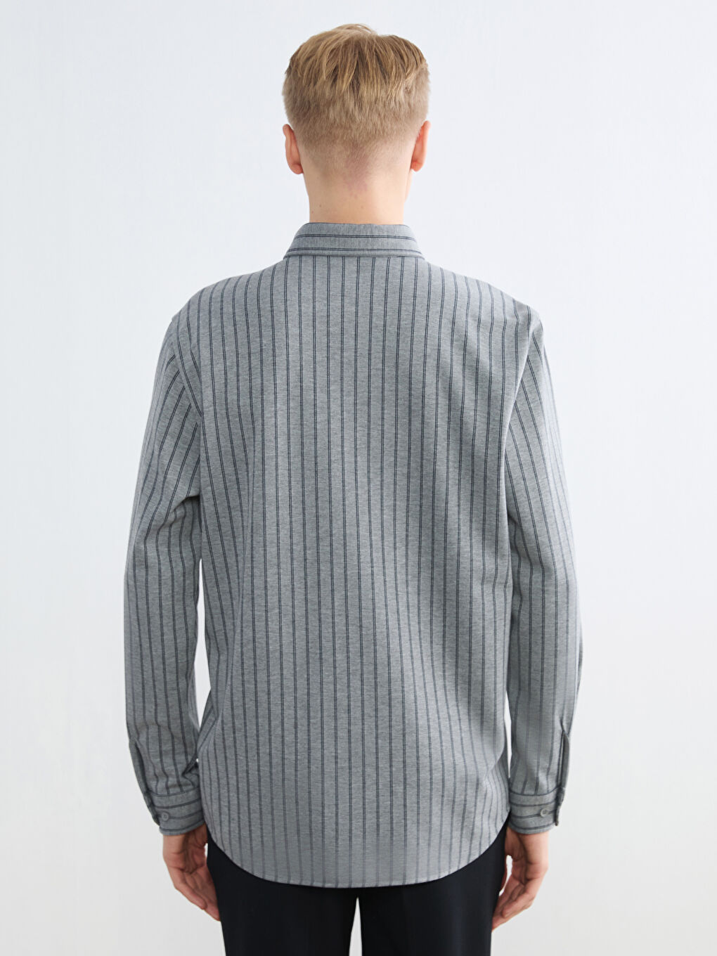 Antrasit Slim Fit Çizgili Erkek Gömlek-3