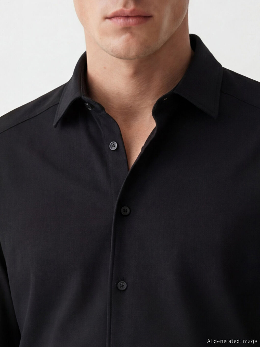 Siyah Slim Fit Uzun Kollu Erkek Dokulu Gömlek-2