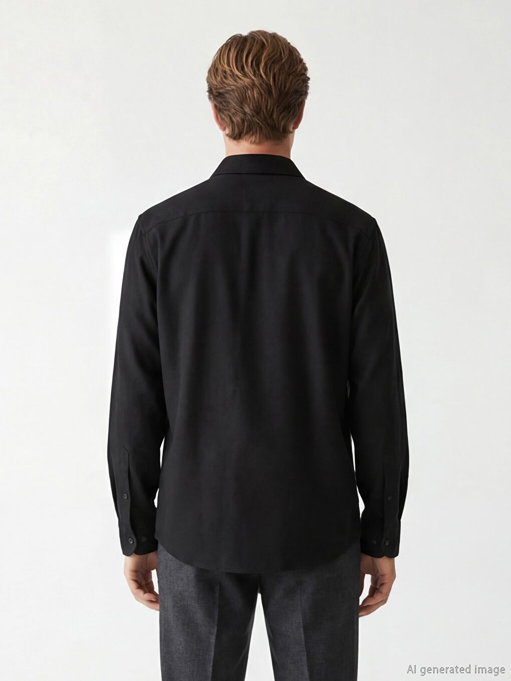 Siyah Slim Fit Uzun Kollu Erkek Dokulu Gömlek-3