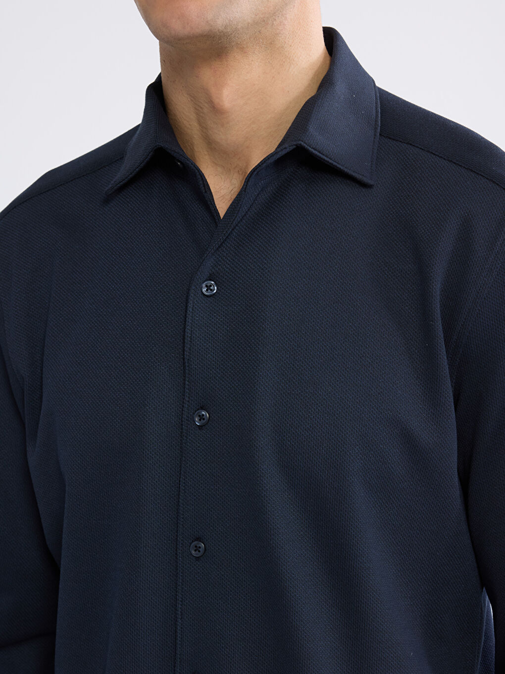 Lacivert Slim Fit Uzun Kollu Erkek Dokulu Gömlek-5
