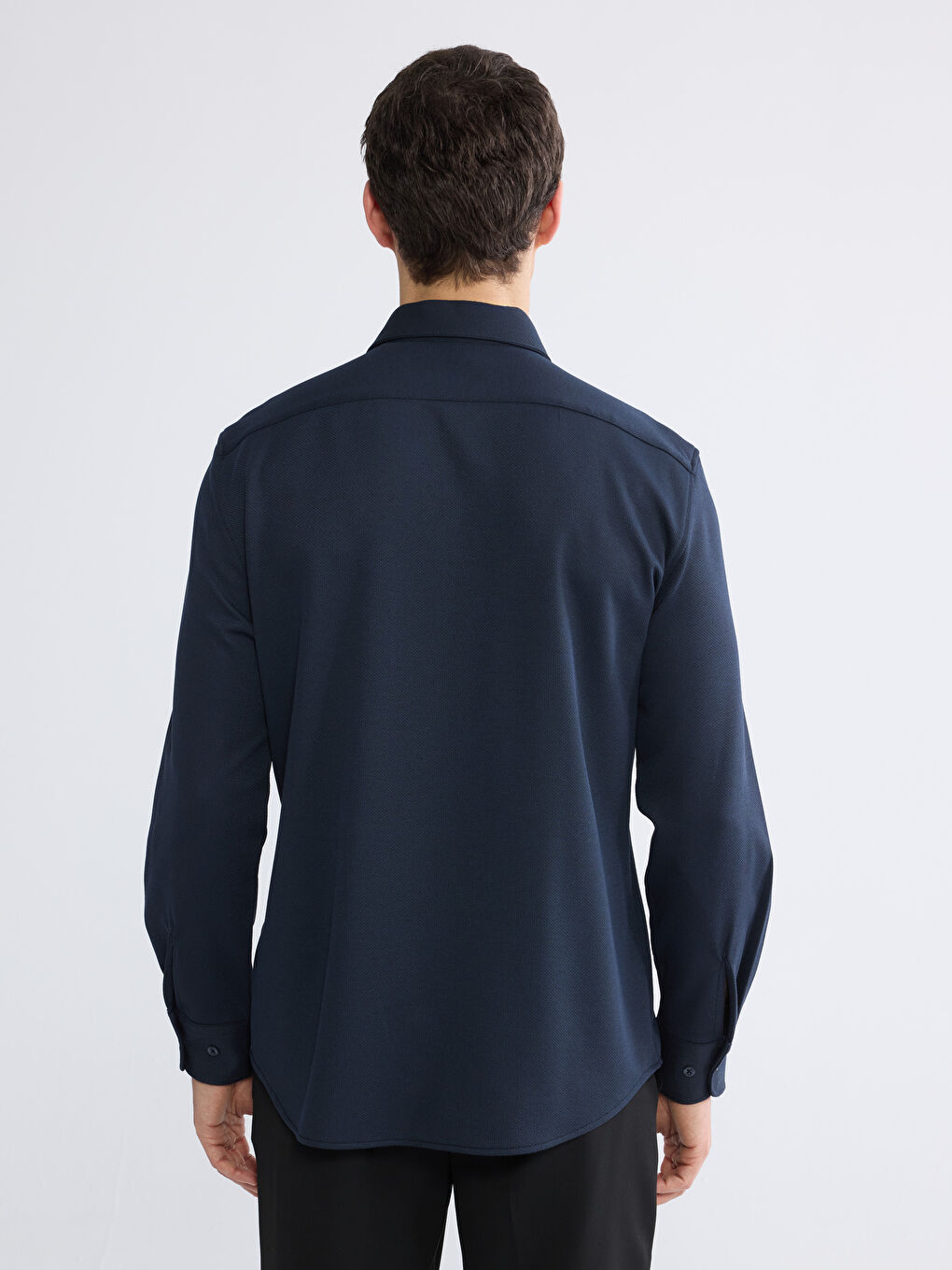 Lacivert Slim Fit Uzun Kollu Erkek Dokulu Gömlek-7