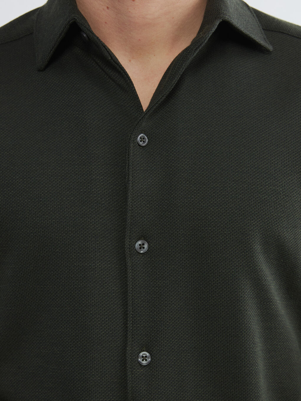 Yeşil Slim Fit Uzun Kollu Erkek Dokulu Gömlek-2