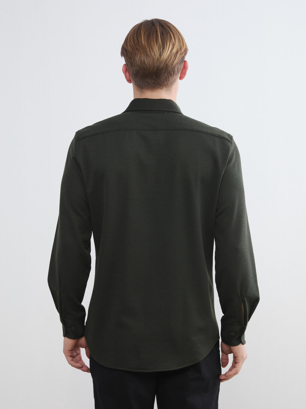 Yeşil Slim Fit Uzun Kollu Erkek Dokulu Gömlek-3