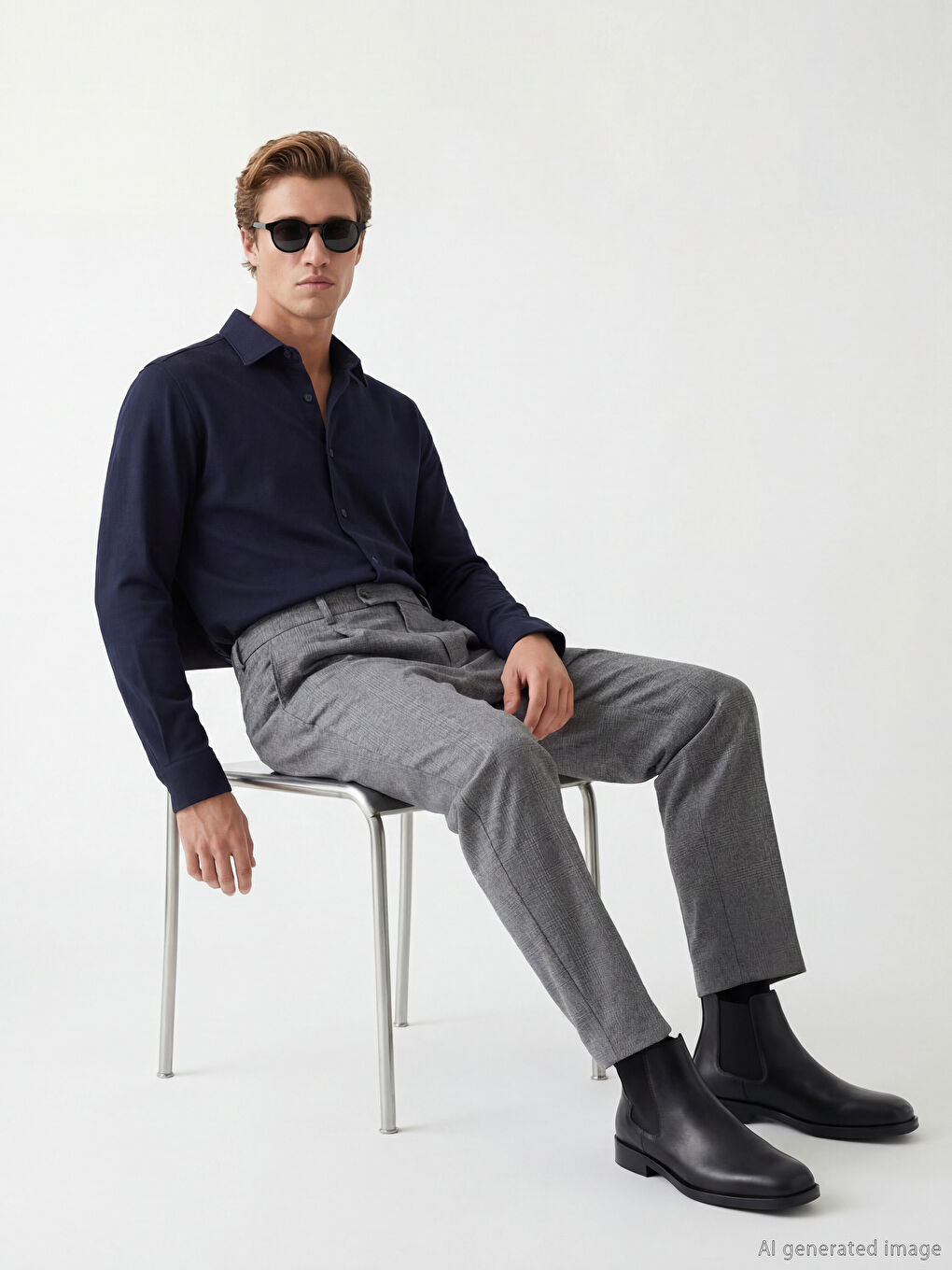 Lacivert Slim Fit Uzun Kollu Erkek Dokulu Gömlek-1