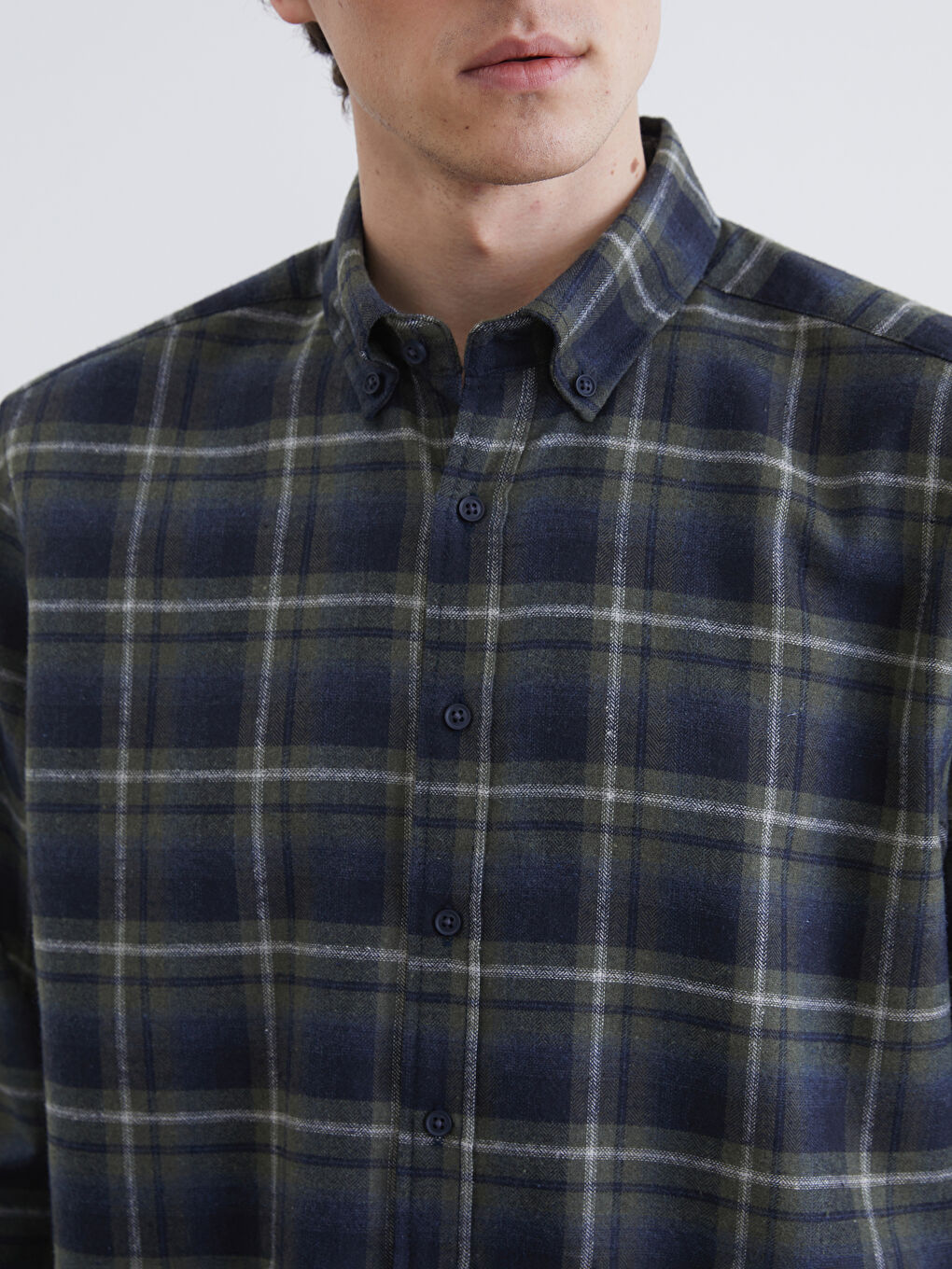 Haki Regular Fit Ekose Erkek Gömlek-2