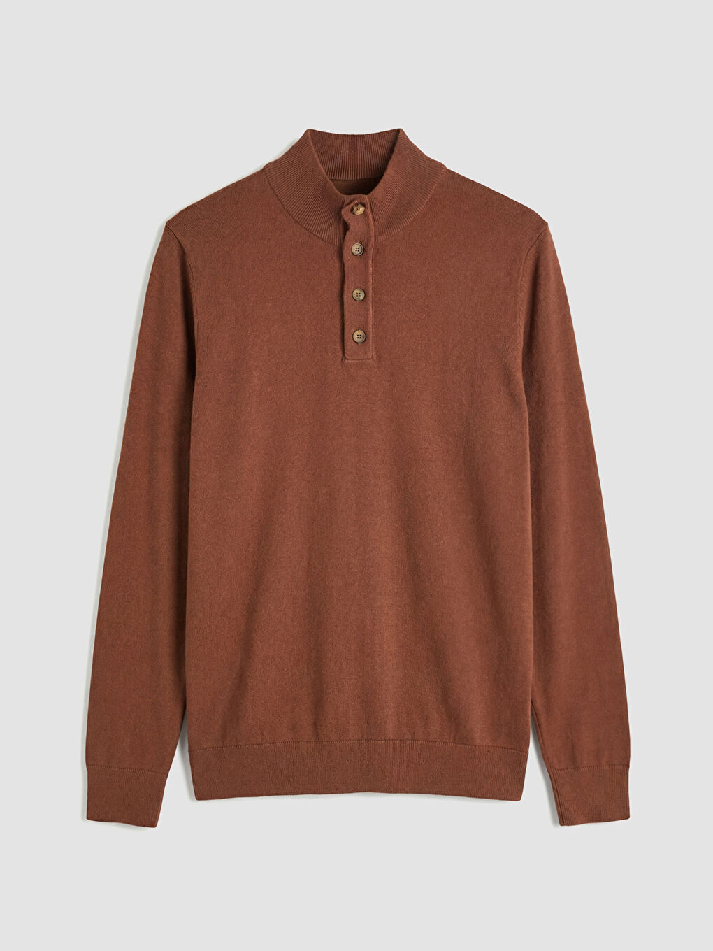 Kahverengi Dik Yaka Erkek Triko Kazak-4