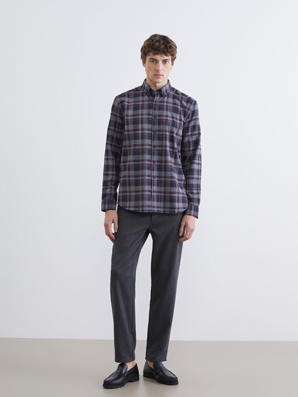 Bordo Regular Fit Ekose Erkek Gömlek-1