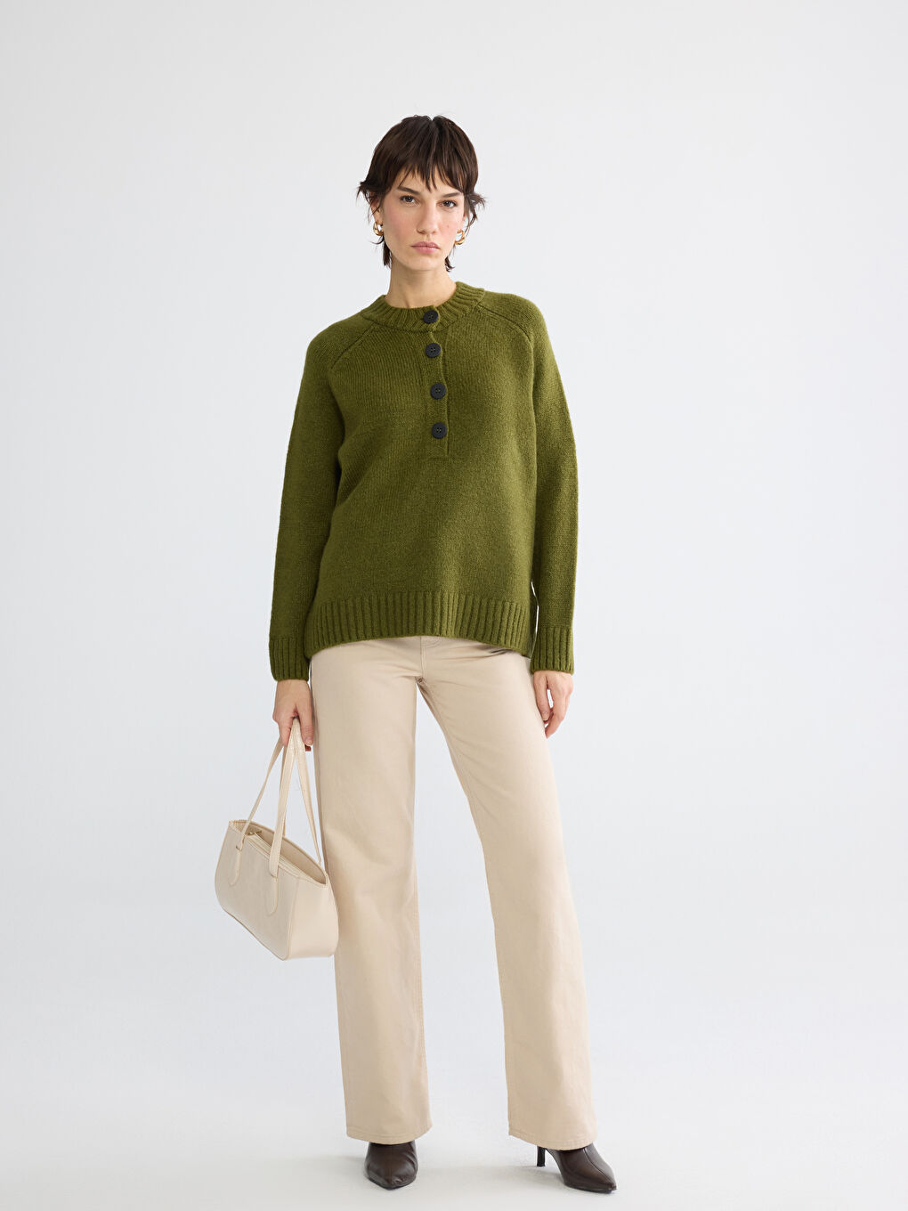 Yeşil Bisiklet Yaka Kadın Triko Kazak	-1