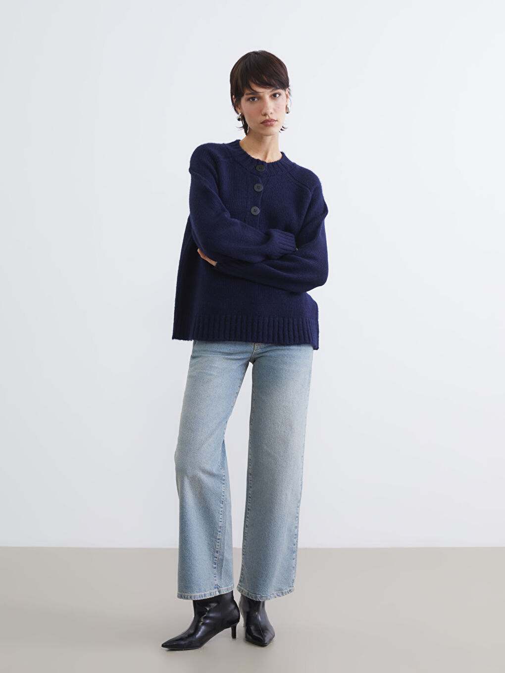 Lacivert Bisiklet Yaka Kadın Triko Kazak	-1