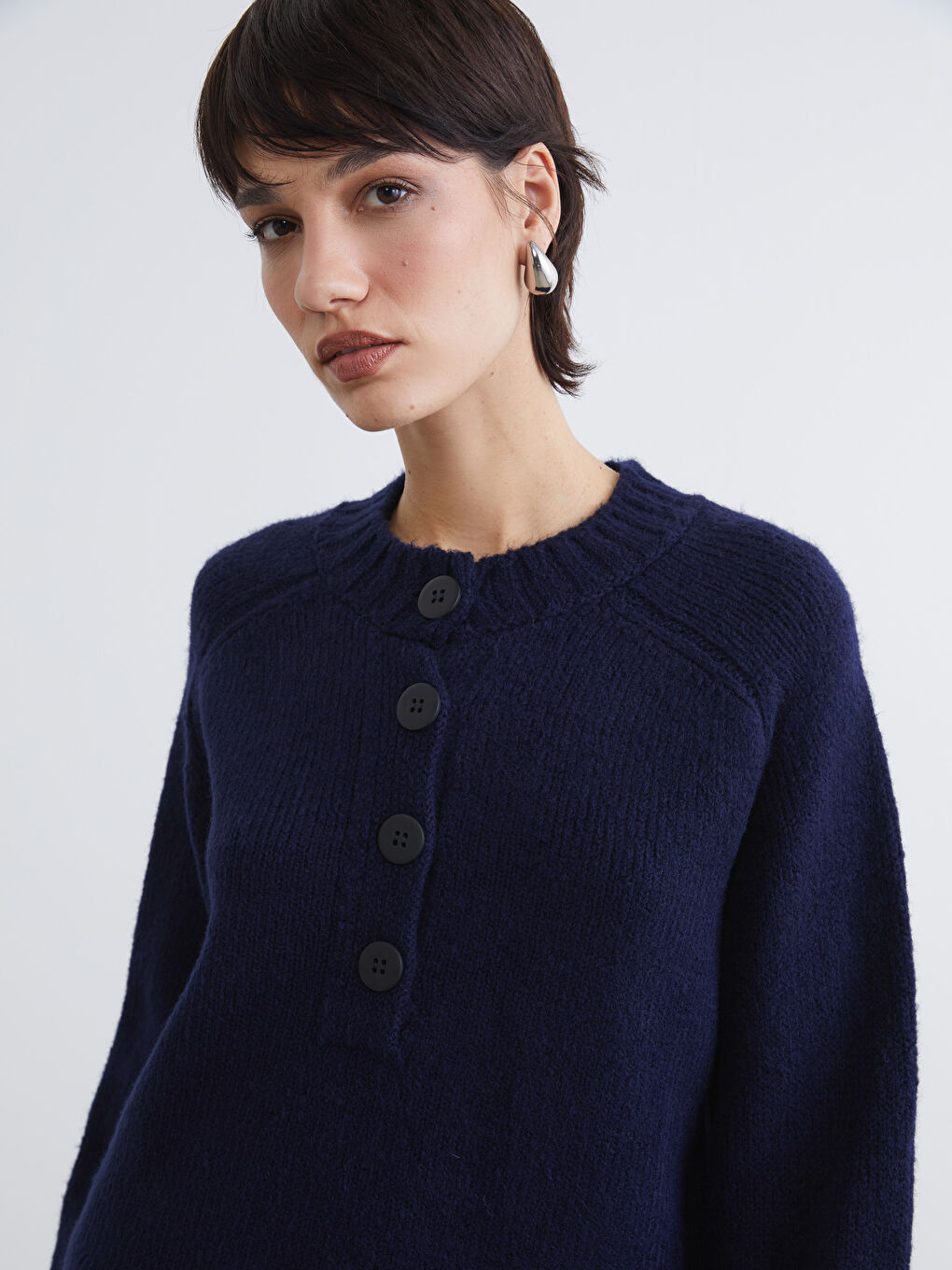 Lacivert Bisiklet Yaka Kadın Triko Kazak	-2