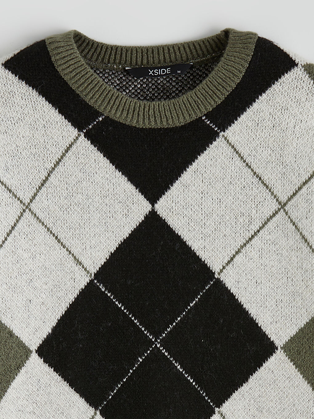 Yeşil  Bisiklet Yaka Baklava Desenli Erkek Triko Kazak-1