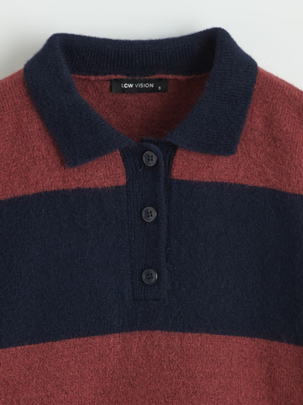 Lacivert Polo Yaka Çizgili Kadın Triko Kazak-5