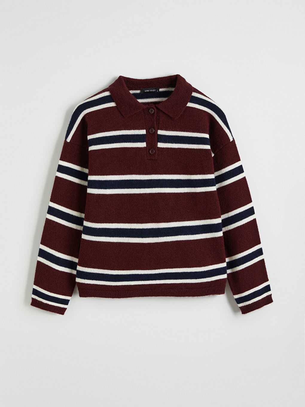 Kırmızı Polo Yaka Çizgili Kadın Triko Kazak-4