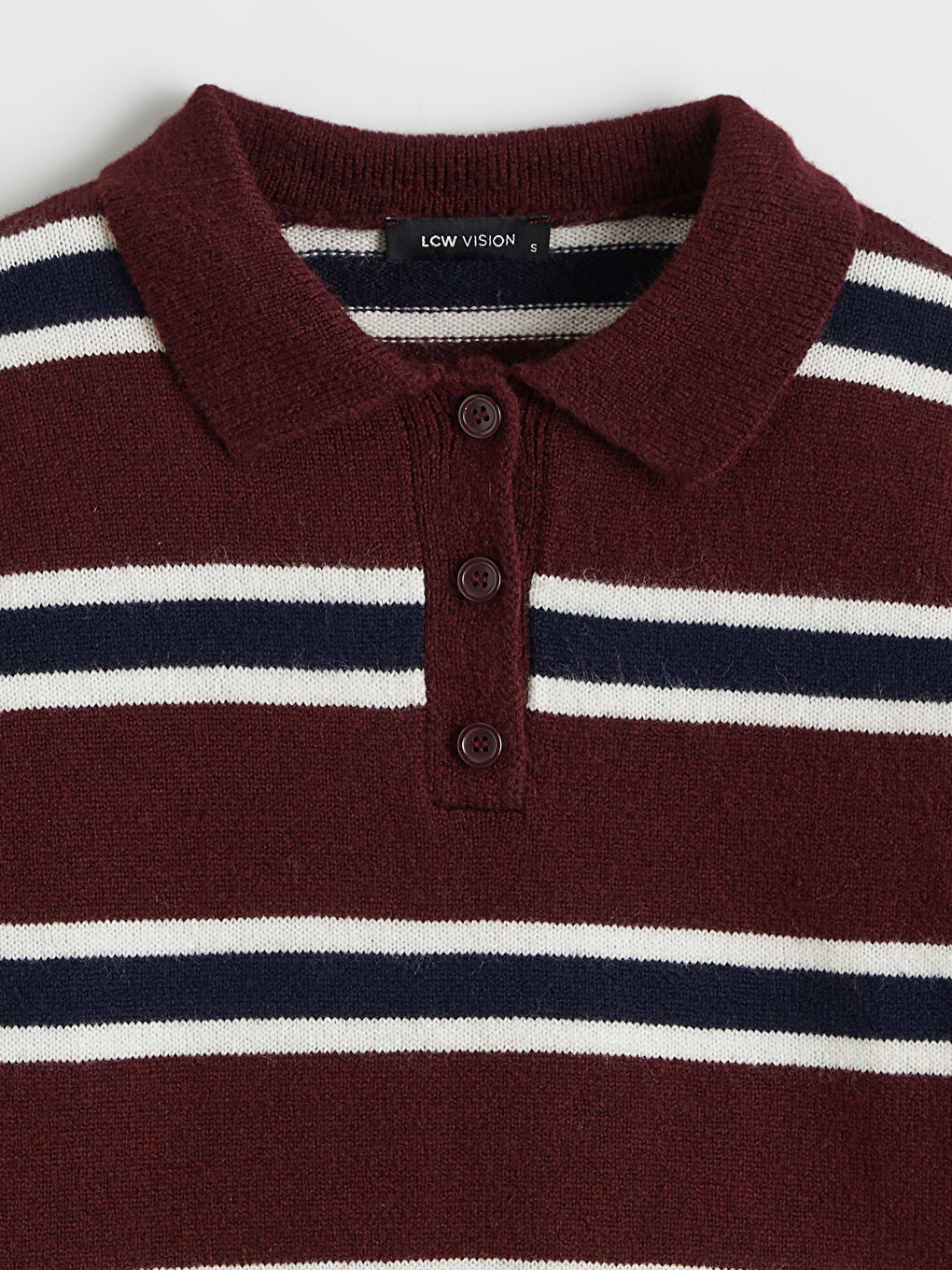 Kırmızı Polo Yaka Çizgili Kadın Triko Kazak-5