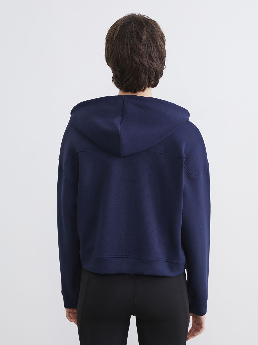 Lacivert Kapüşonlu Soft Touch Kadın Fermuarlı Sweatshirt-3