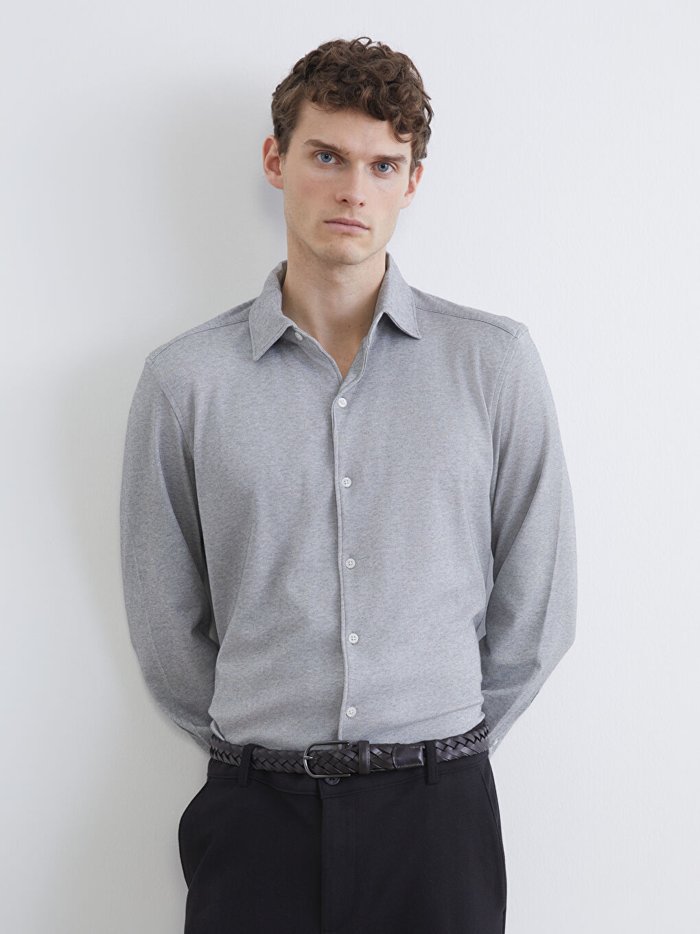Gri Slim Fit Erkek Gömlek