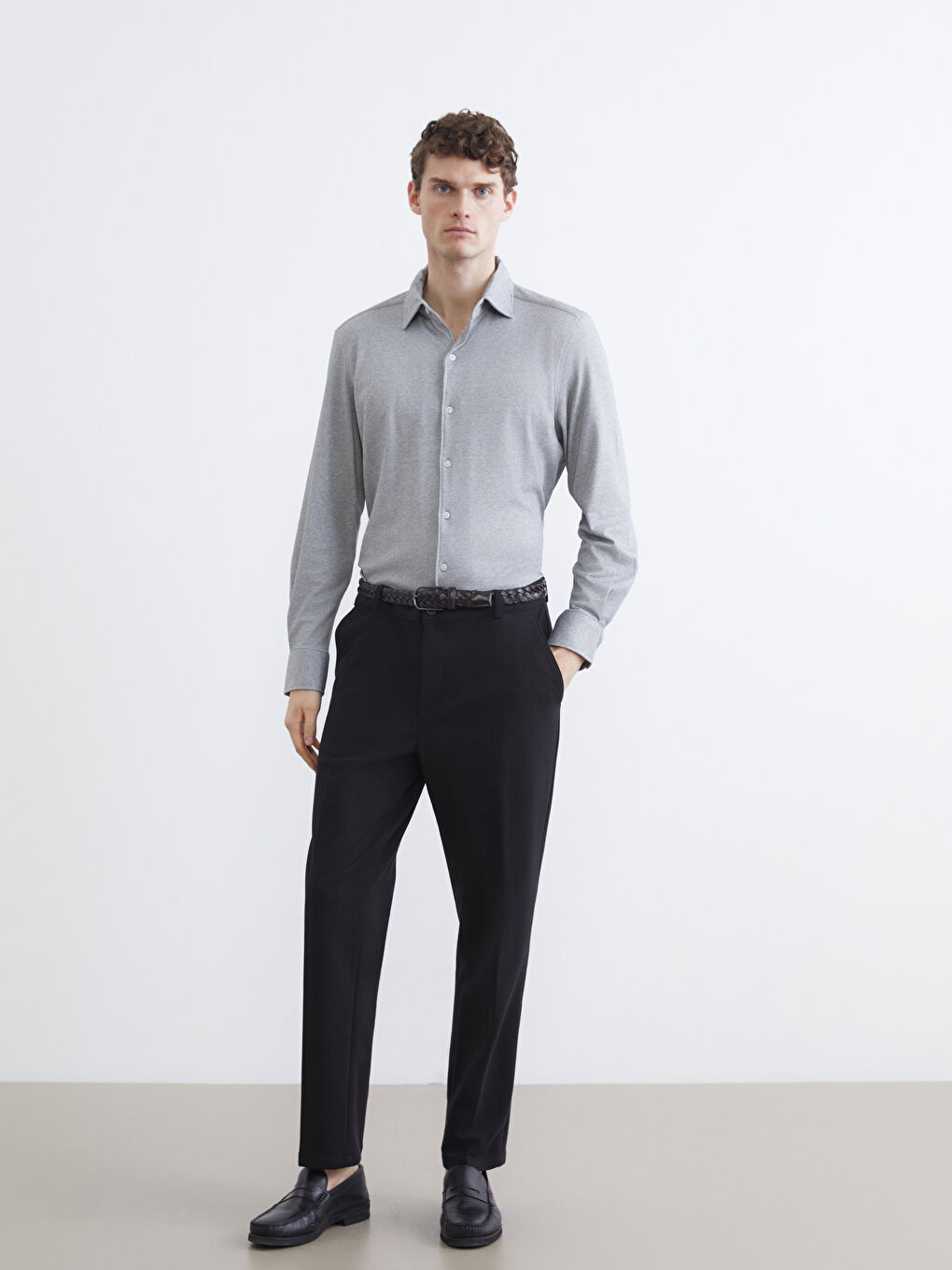 Gri Slim Fit Erkek Gömlek-1