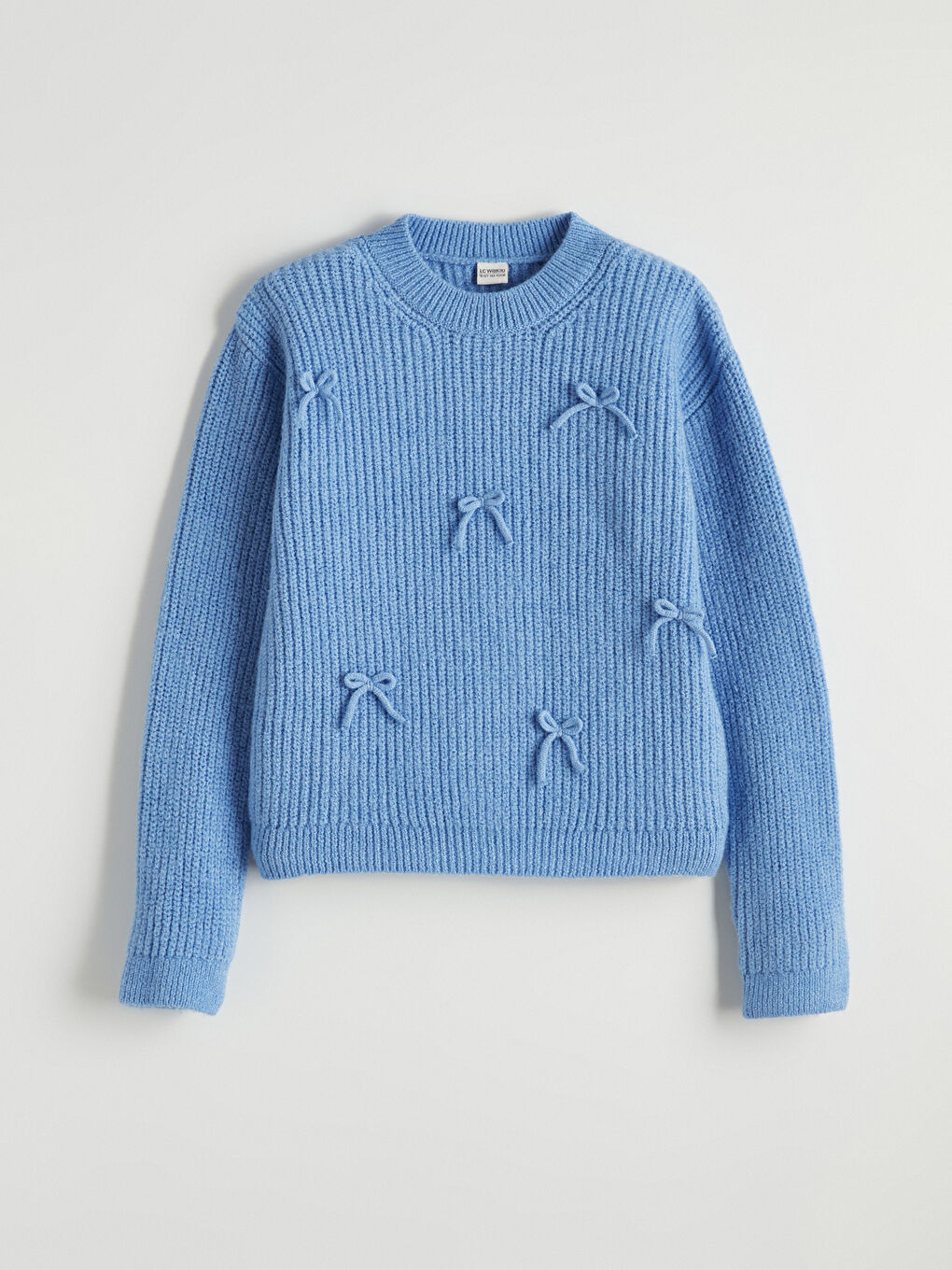 Mavi Fiyonk Detaylı Kız Çocuk Triko Kazak