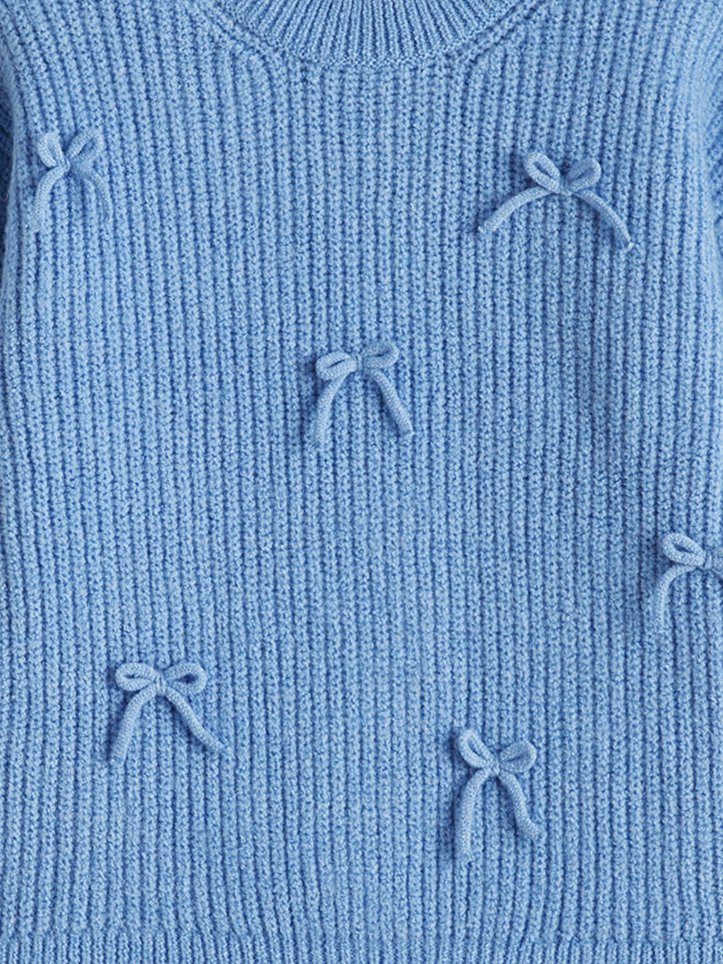 Mavi Fiyonk Detaylı Kız Çocuk Triko Kazak-1