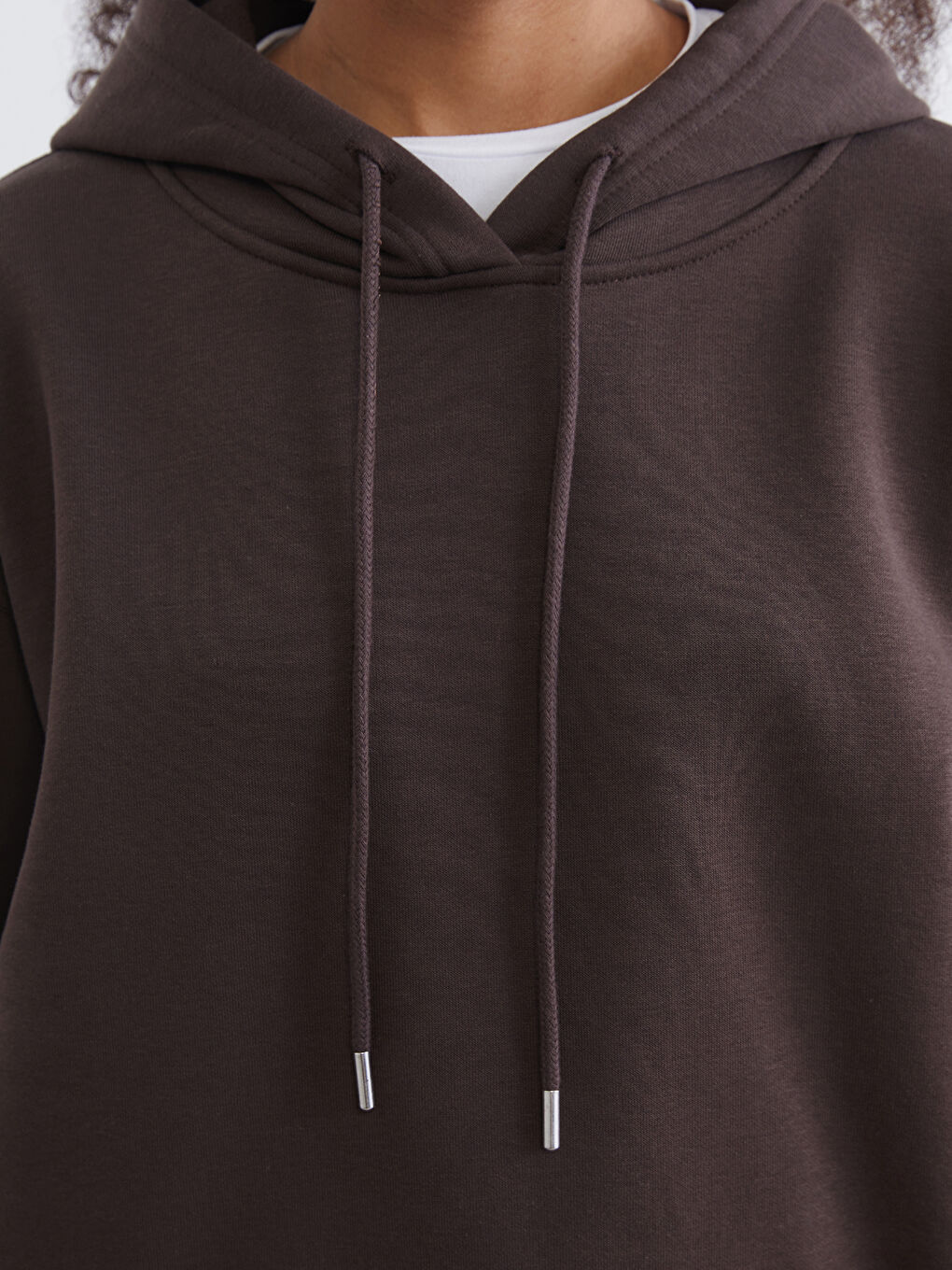 Kahverengi Oversize Kadın Kalın Hoodie-2