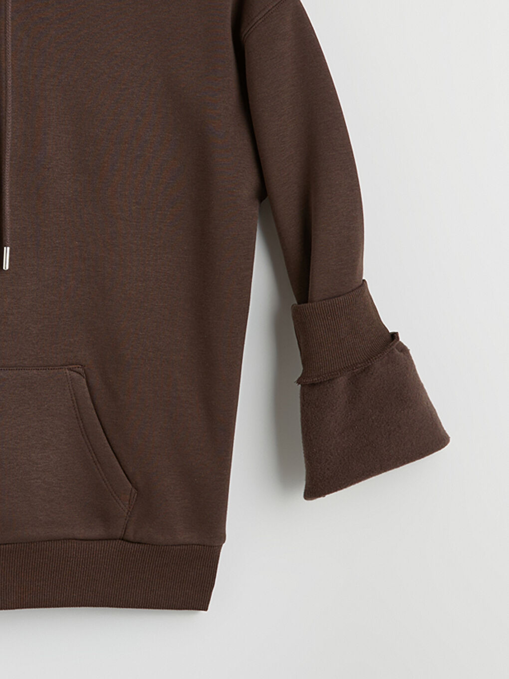 Kahverengi Oversize Kadın Kalın Hoodie-2