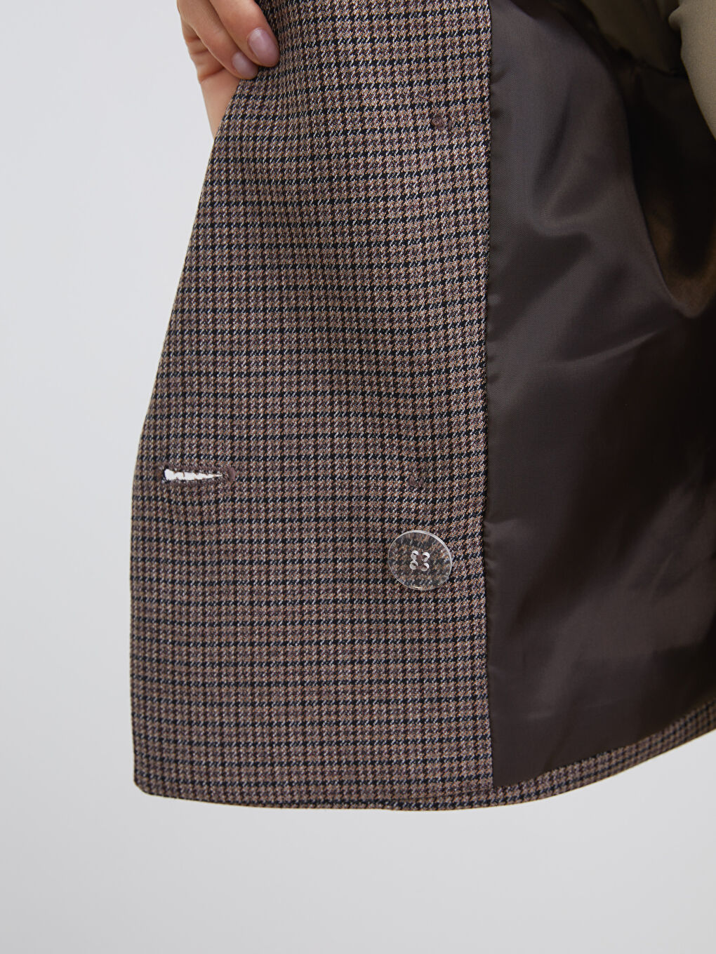 Kahverengi Kazayağı Desenli Crop Kadın Blazer Ceket-3