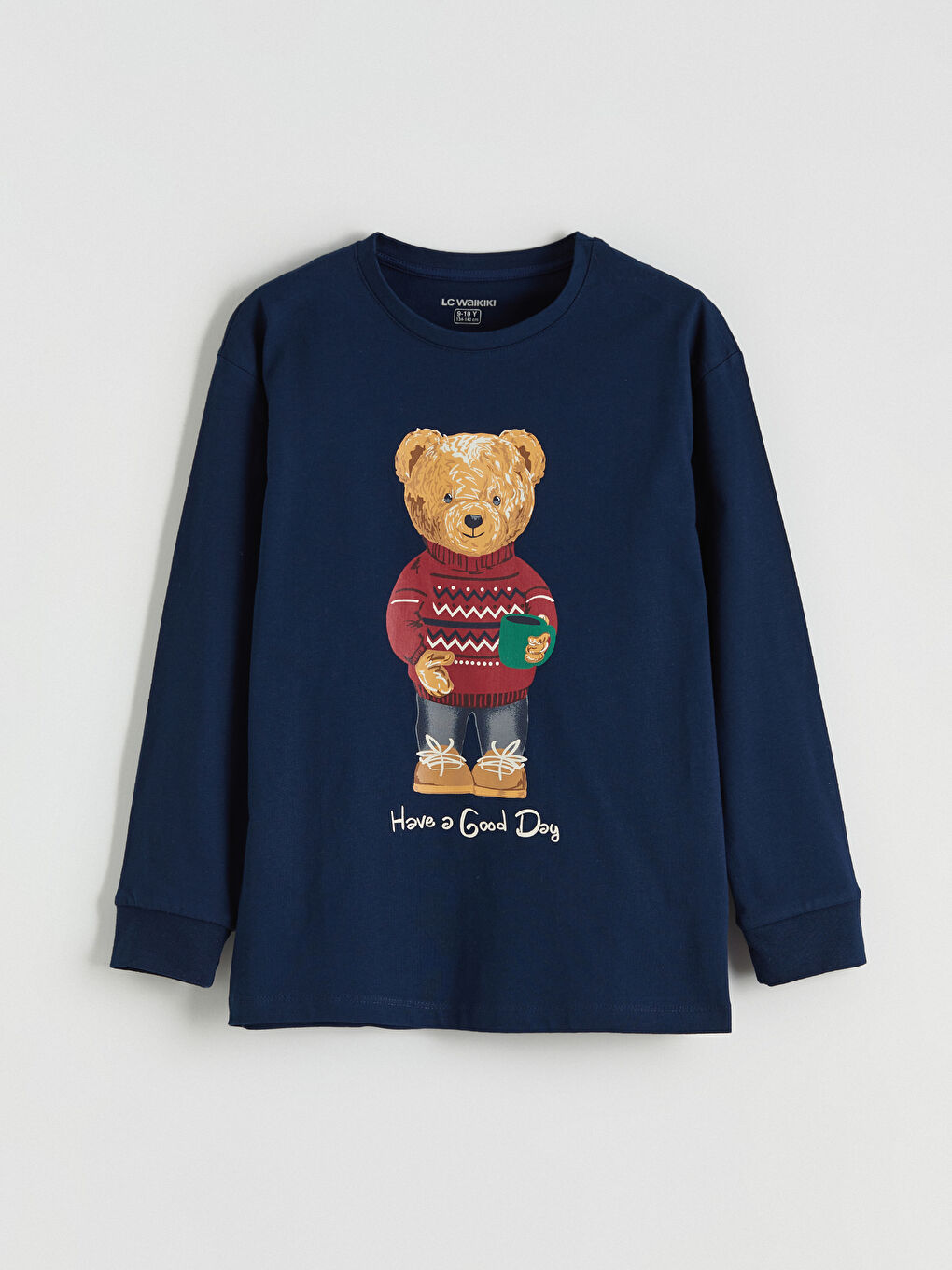 Lacivert Ayı Teddy Baskılı Erkek Çocuk Pijama Üst