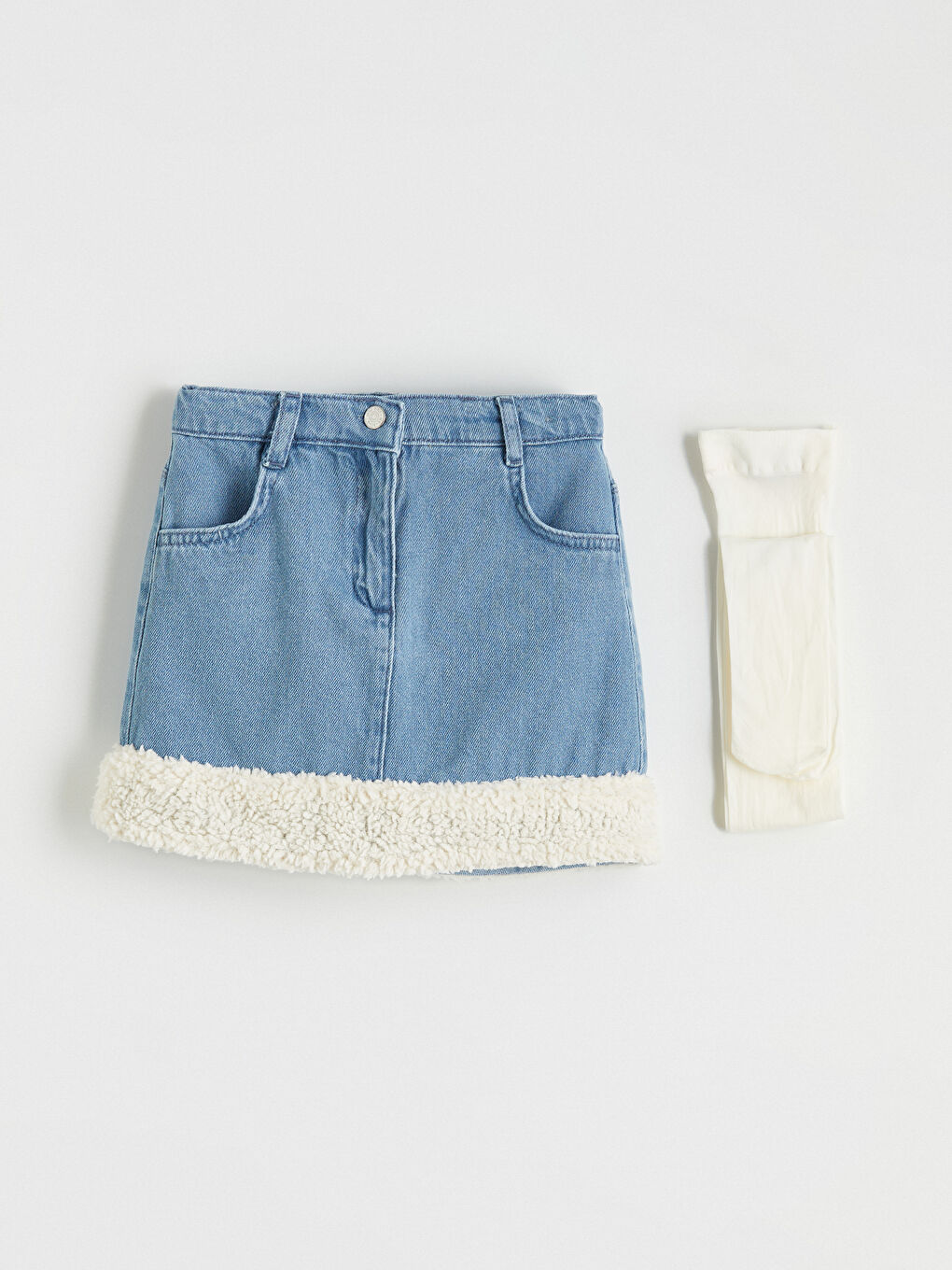 İndigo Pelüş Detaylı Kız Çocuk Jean Etek