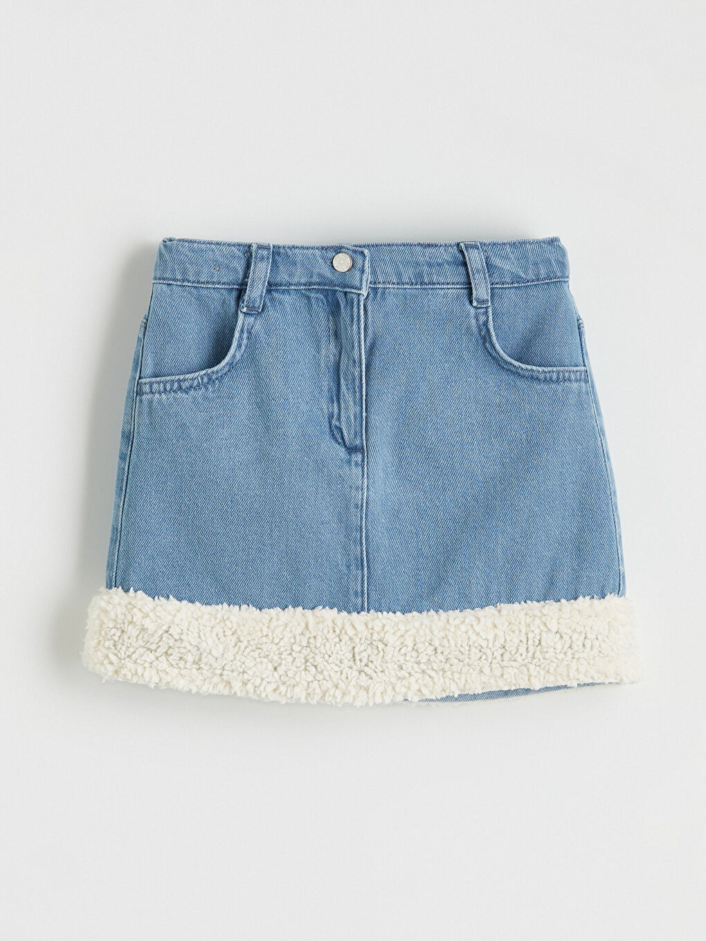 İndigo Pelüş Detaylı Kız Çocuk Jean Etek-1