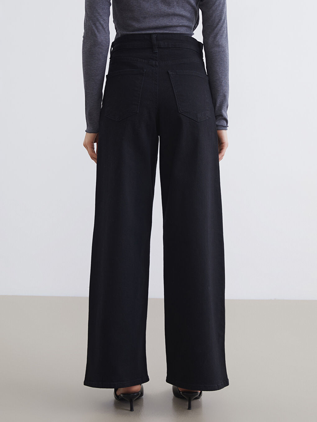 Siyah Wideleg Kadın Jean Pantolon-3