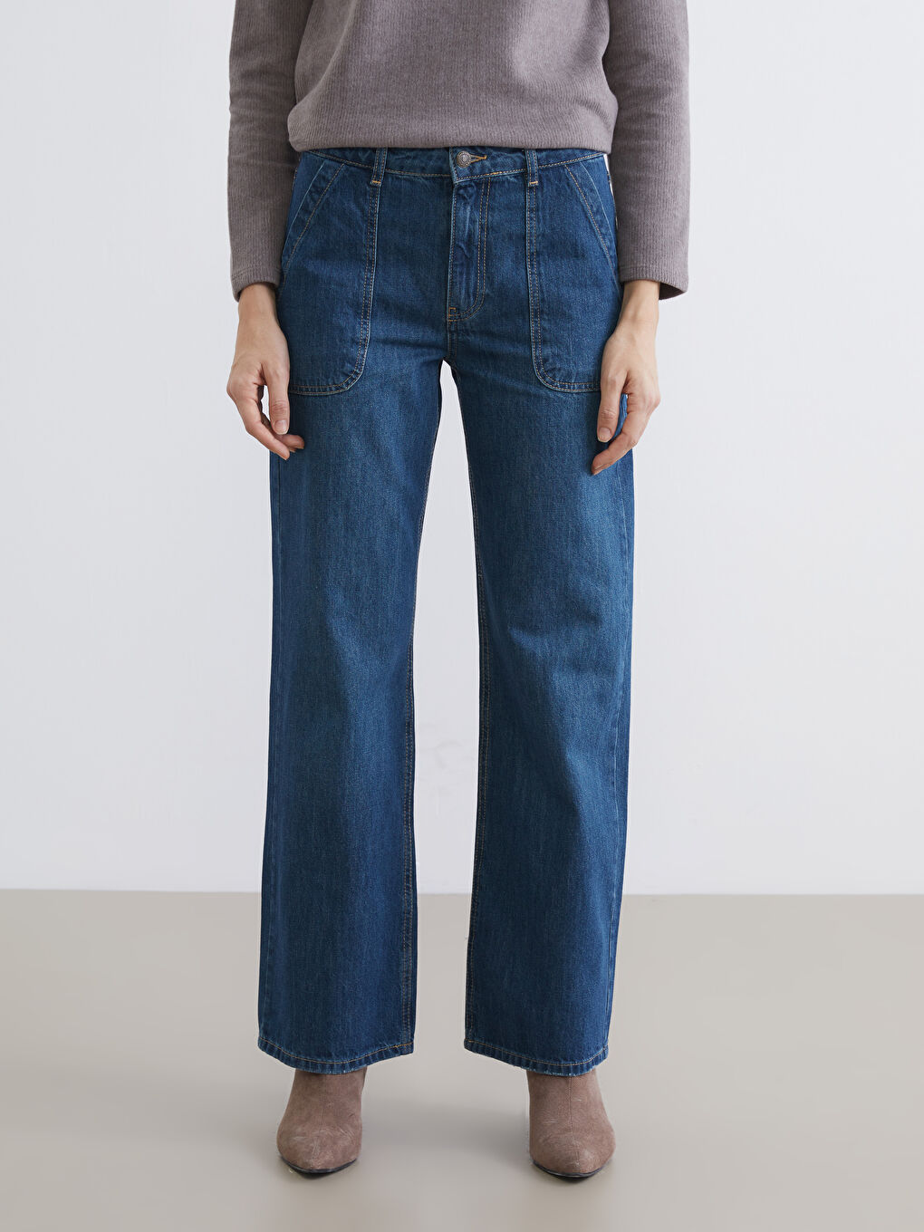 İndigo Wideleg Kadın Jean Pantolon-1