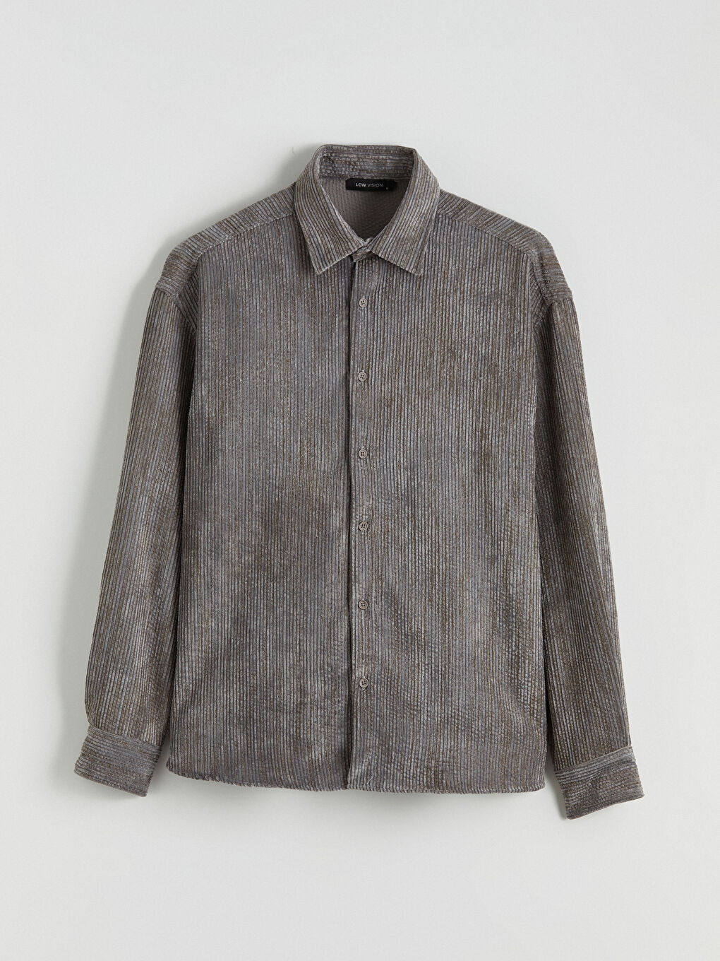 Gri Regular Fit Kadife Erkek Gömlek-8