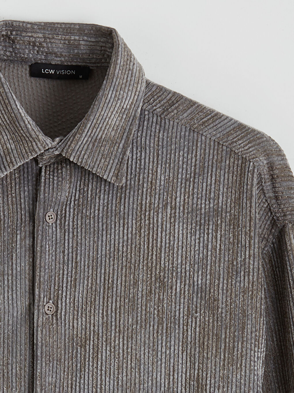 Gri Regular Fit Kadife Erkek Gömlek-9